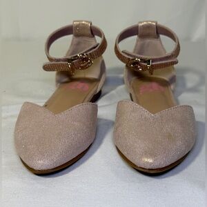 G.B Pink Glitter Dress Shoes Ankle Strap Flats Rose Gianni Bini Girls Sz 11m